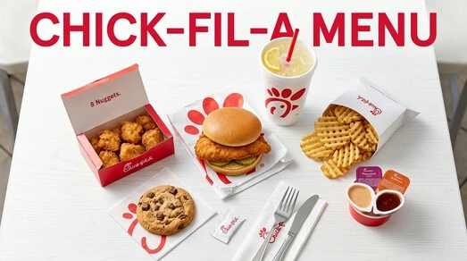 Chick Fil a Menu featuring chicken sandwich and waffle fries