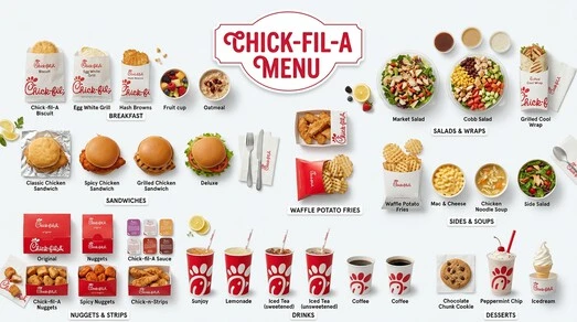 Chick Fil a Menu featuring grilled chicken options