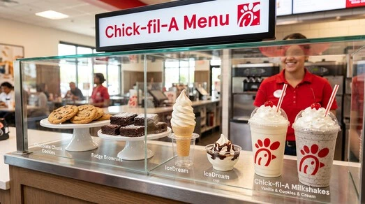 Chick Fil a Menu guide showing popular food choices
