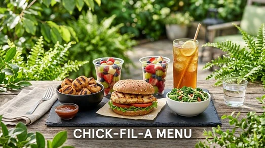 Chick Fil a Menu with lemonade, iced tea and beverages