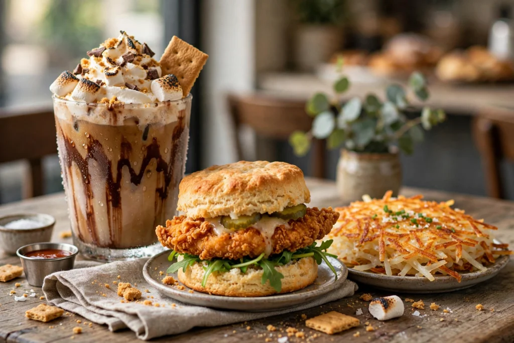 S'mores frosted coffee with chocolate and graham crumbles