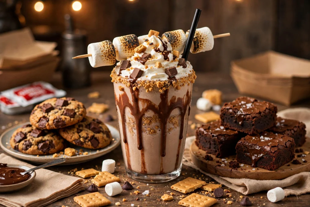 S'mores milkshake with graham cracker crumbles close-up