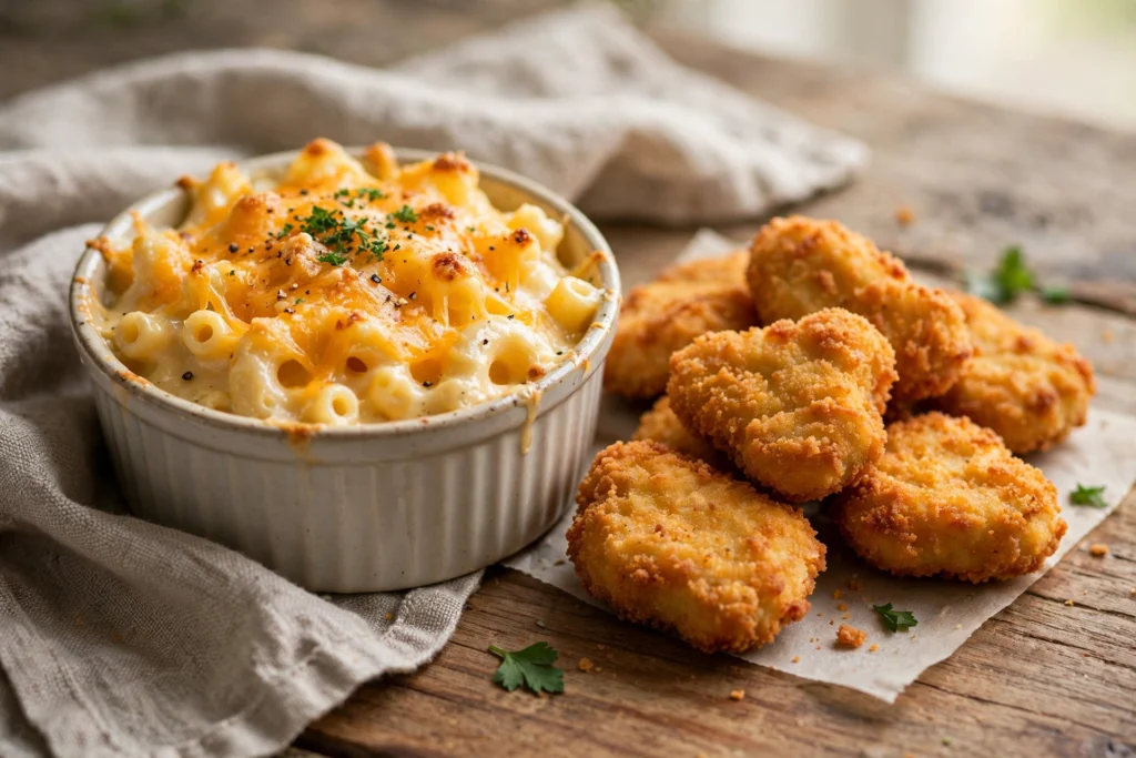 Mac and cheese with chicken nuggets