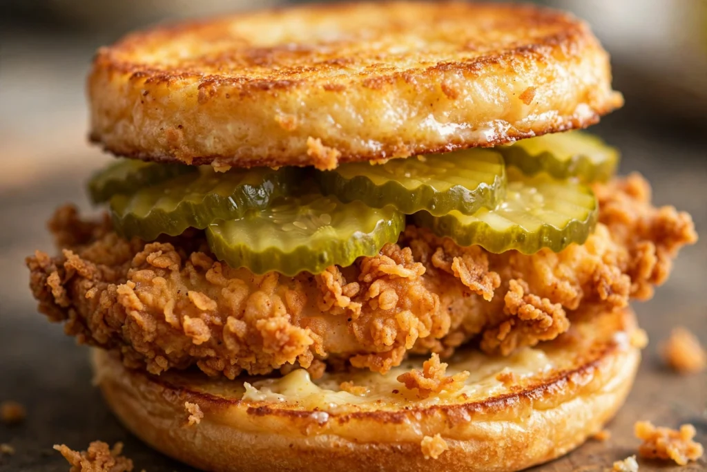 Crispy chicken sandwich close-up