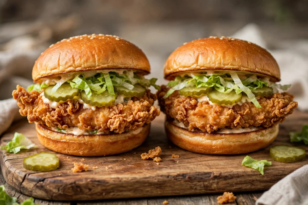 Chick-fil-A vs Popeyes chicken sandwiches side by side